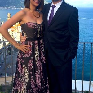 BCBGMaxAzria Black Floral Strapless Gown